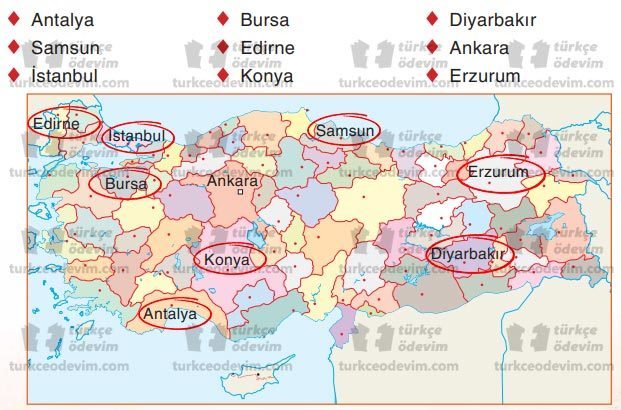 Türkiye'm Metni Cevapları - 3. Sınıf Türkçe Sonuç Yayınları - Harita