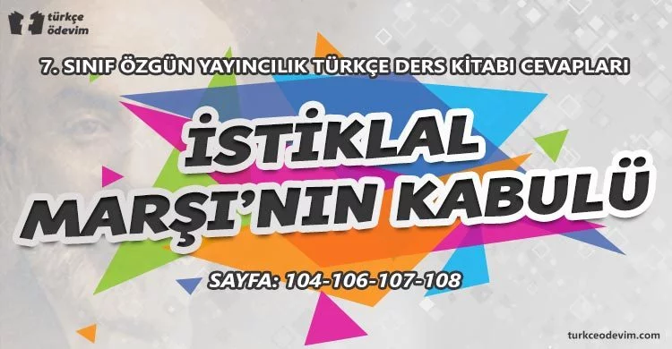 İstiklal Marşı'nın Kabulü Metni Cevapları - 7. Sınıf Özgün Yayınları