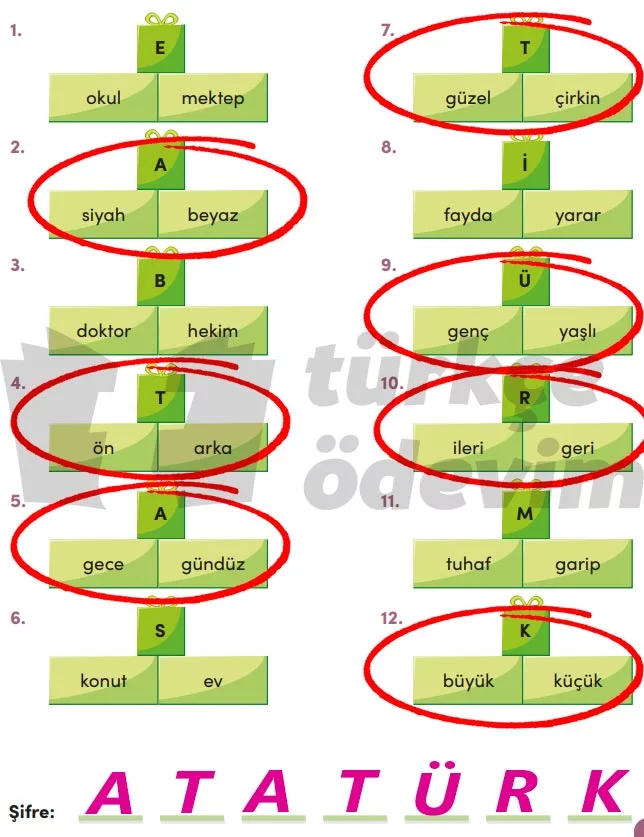 Millî Marşımız Metni Cevapları - Zıt anlamlı Kelimeler